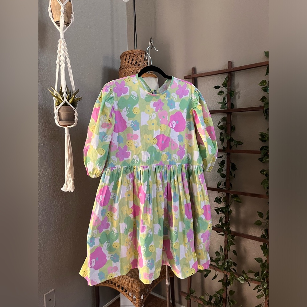 Megan Crosby Olive Mini Dress Multicolor smiley face pattern - Picture 10 of 15